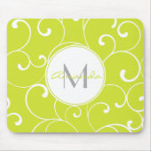 Modern Whimsical Curls Lime Green Monogram Mousepad (Vorne)