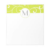 Modern Whimsical Curls Lime Green Monogram Notizblock (Vorderseite)