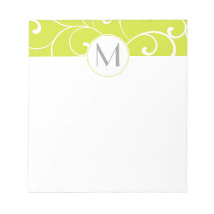 Modern Whimsical Curls Lime Green Monogram Notizblock