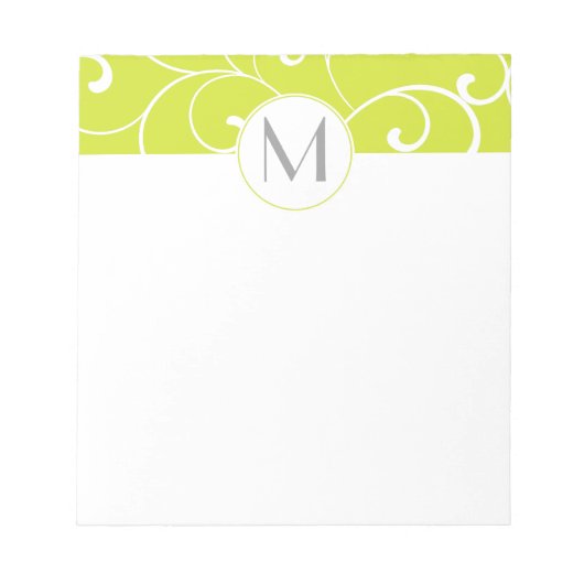 Modern Whimsical Curls Lime Green Monogram Notizblock (Vorderseite)