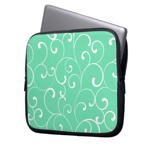 Modern Whimsical Curls Muster Aqua Laptopschutzhülle (Vorderseite Links)