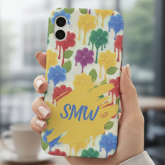 Modern Whimsical – Dripping Flower Monogram iPhone 16 Hülle