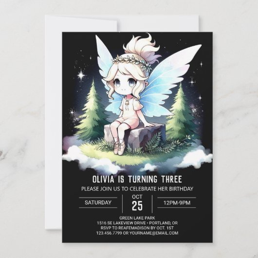 Modern Whimsical Fairy Birthday Einladung (Vorderseite)