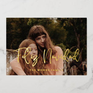 Modern Whimsical Feliz Navidad Foto Gold Folien Feiertagskarte