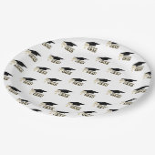 Modern Whimsical Gold Black Graduation Cap Pappteller (Schrägansicht)