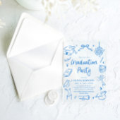 Modern Whimsical Hand Drawn Blue Graduation Party Acryleinladungen