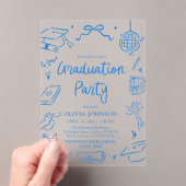 Modern Whimsical Hand Drawn Blue Graduation Party Acryleinladungen (Insitu (Handheld))