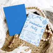 Modern Whimsical Hand Drawn Blue Graduation Party Einladung