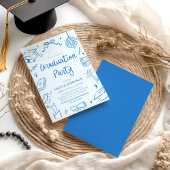 Modern Whimsical Hand Drawn Blue Graduation Party Einladung