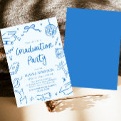 Modern Whimsical Hand Drawn Blue Graduation Party Einladung