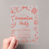 Modern Whimsical Hand Drawn Bow Graduation Party Acryleinladungen (Insitu (Handheld))