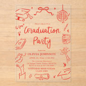 Modern Whimsical Hand Drawn Bow Graduation Party Acryleinladungen (Vorderseite)