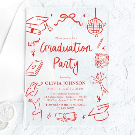 Modern Whimsical Hand Drawn Bow Graduation Party Acryleinladungen
