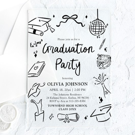 Modern Whimsical Hand Drawn Bow Graduation Party Acryleinladungen