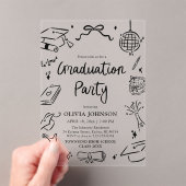 Modern Whimsical Hand Drawn Bow Graduation Party Acryleinladungen (Insitu (Handheld))
