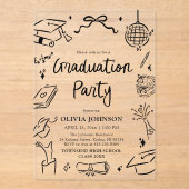 Modern Whimsical Hand Drawn Bow Graduation Party Acryleinladungen (Vorderseite)