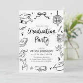 Modern Whimsical Hand Drawn Bow Graduation Party  Einladung (Stehend Vorderseite)