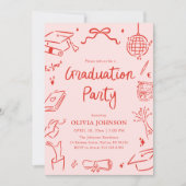 Modern Whimsical Hand Drawn Bow Graduation Party Einladung (Vorderseite)