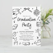 Modern Whimsical Hand Drawn Bow Graduation Party Einladung (Stehend Vorderseite)