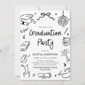 Modern Whimsical Hand Drawn Bow Graduation Party Einladung (Vorderseite)