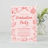 Modern Whimsical Hand Drawn Bow Graduation Party Einladung (Stehend Vorderseite)