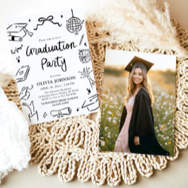 Modern Whimsical Hand Drawn Bow Graduation Party Einladung