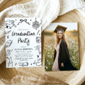 Modern Whimsical Hand Drawn Bow Graduation Party Einladung
