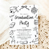 Modern Whimsical Hand Drawn Bow Graduation Party Einladung