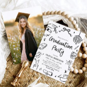 Modern Whimsical Hand Drawn Bow Graduation Party Einladung