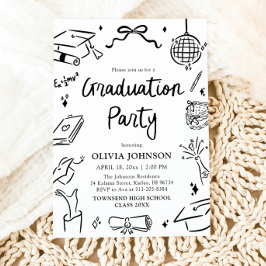 Modern Whimsical Hand Drawn Bow Graduation Party Einladung