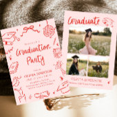 Modern Whimsical Hand Drawn Bow Graduation Party Einladung