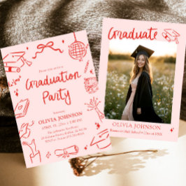 Modern Whimsical Hand Drawn Bow Graduation Party Einladung