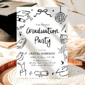 Modern Whimsical Hand Drawn Bow Graduation Party  Einladung
