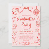 Modern Whimsical Hand Drawn Bow Graduation Party Einladung (Vorderseite)