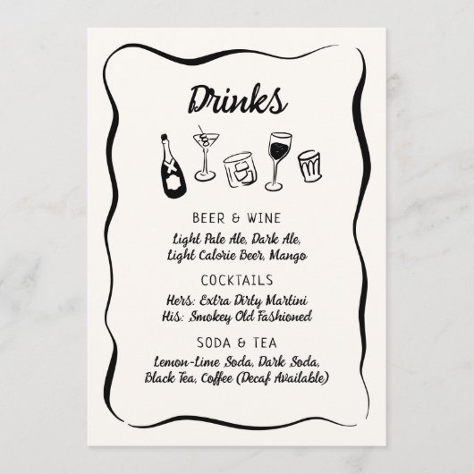 Modern & Whimsical Hand Drawn Drinks Menu Menükarte (Vorderseite)