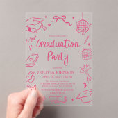 Modern Whimsical Hand Drawn Pink Graduation Party Acryleinladungen (Insitu (Handheld))
