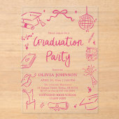 Modern Whimsical Hand Drawn Pink Graduation Party Acryleinladungen (Vorderseite)