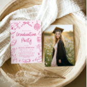 Modern Whimsical Hand Drawn Pink Graduation Party Einladung
