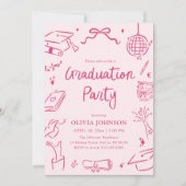 Modern Whimsical Hand Drawn Pink Graduation Party Einladung (Vorderseite)
