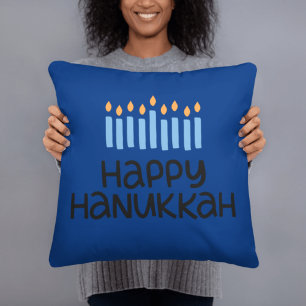 Modern Whimsical Happy Hanukkah Throw Kissen