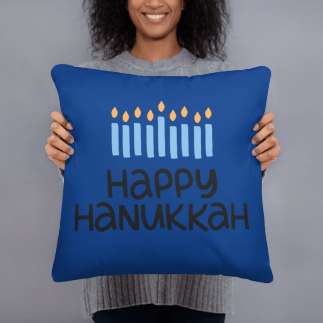 Modern Whimsical Happy Hanukkah Throw Kissen (Von Creator hochgeladen)