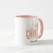 Modern Whimsical Pastel Merry Christ Mas Name Tasse (VorderseiteRechts)