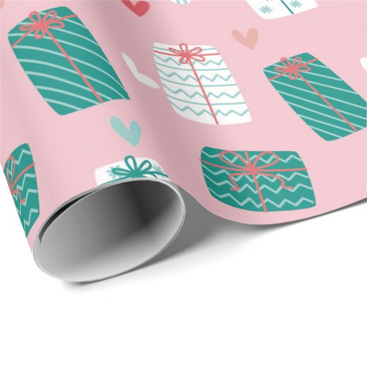 Modern Whimsical Pink Weihnachten Geschenkpapier (Rolleneckpunkt)
