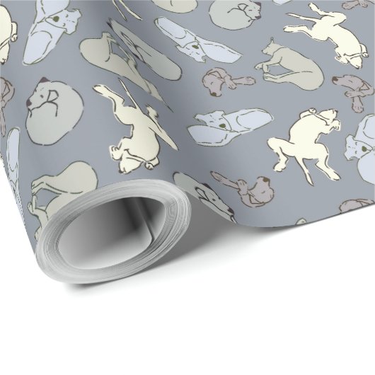 Modern Whimsical Sleeping Hunde - Vanilla auf Grau Geschenkpapier (Rolleneckpunkt)