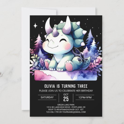 Modern Whimsical Triceratops Geburtstag Einladung (Vorderseite)