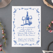 Modern Whimsical Wine Doodle Engagement Party Einladung