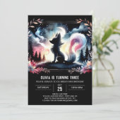 Modern Whimsical Wolf Geburtstag Einladung (Stehend Vorderseite)