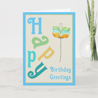 Modern Whimsy Blume Happy Birthday Card Karte