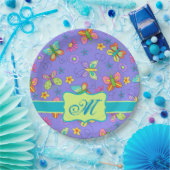 Modern Whimsy Butterfets Lila Lavendel Monogram Pappteller (Party)