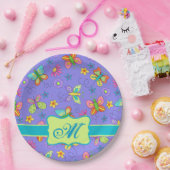 Modern Whimsy Butterfets Lila Lavendel Monogram Pappteller (Party)